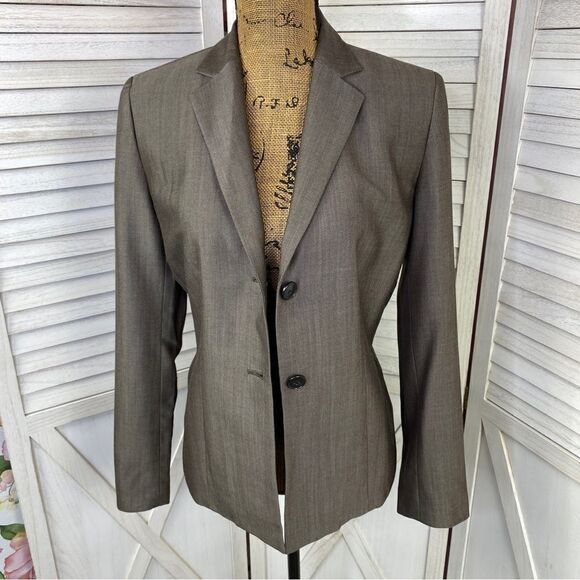 Ann Taylor Wool Blend Fitted Blazer Taupe Brown 6 Suit Jacket Office Preppy - Picture 5 of 15